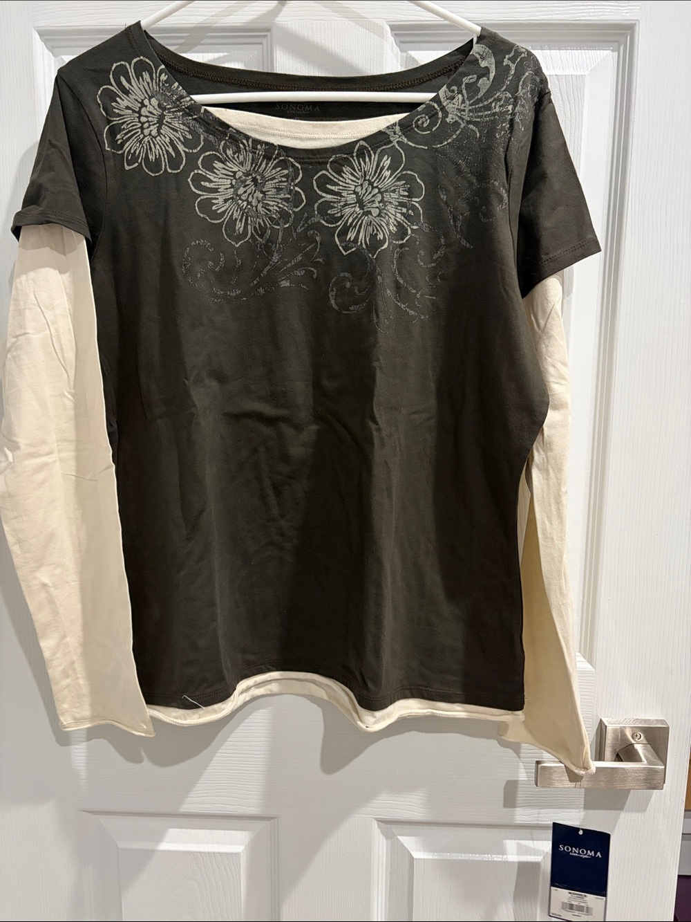 Sonoma Women’s Layered Floral Long Sleeve Top - Black and Cream, XL, NWT
